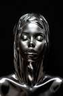 Female model in silver metal. AI Generated. Art Print